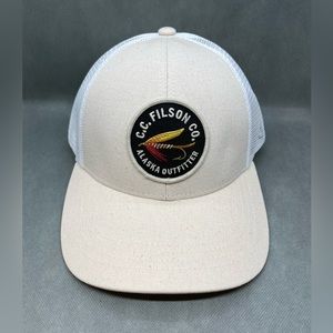 Filson Mesh Alaska Outfitter Logger Hat Dad Cap  Snapback Fly Fishing White Tan